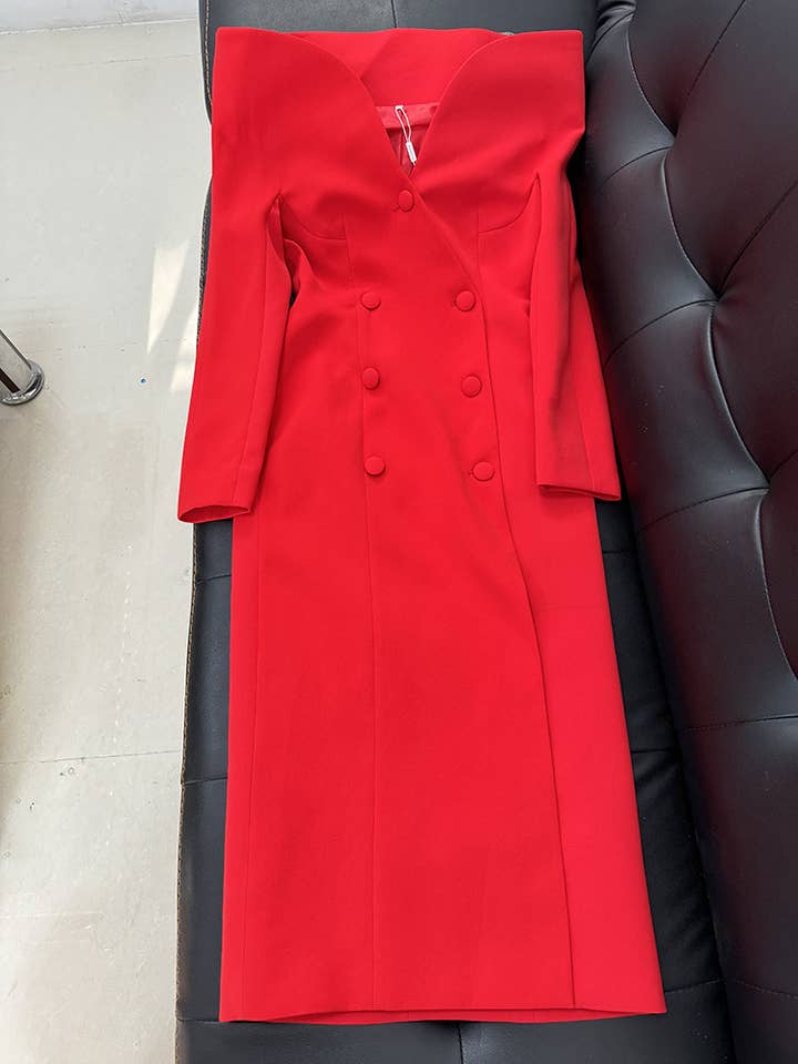Vintage dobbeltradet blazer i europæisk stil med standkrave for engroshandel hos Fiona Secret Closet