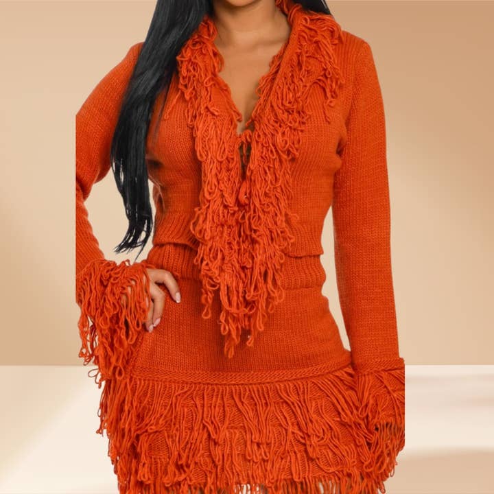 Celystrends - Wholesale Top & Skirt Set - Women's - Fringe Skirt Set Sweater Knit 9
