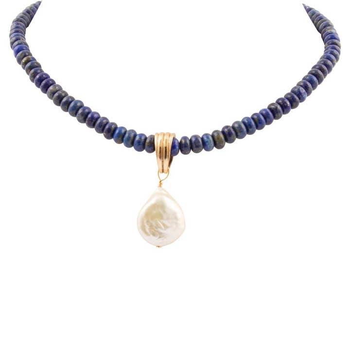 Collana con Pendente in Lapislazzuli Blu Denim e Oro per la vendita all'ingrosso da parte di Barse Jewelry