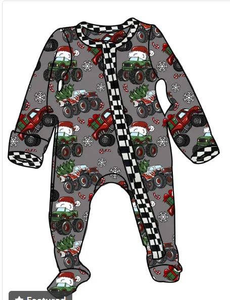 Rufflеѕ & Bоwtіеѕ - Affordable Boys & Girls Clothing - Wholesale Sleepsuit - Baby - Baby Christmas 2025 Pajamas Zippie Sleepers - Monster Truck4