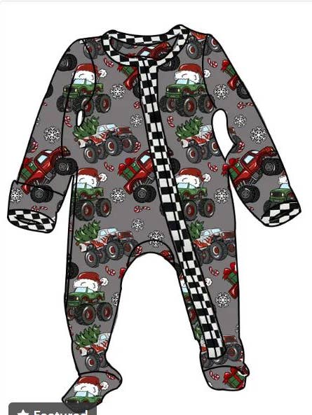 Rufflеѕ & Bоwtіеѕ - Affordable Boys & Girls Clothing - Wholesale Sleepsuit - Baby - Baby Christmas 2025 Pajamas Zippie Sleepers - Monster Truck4