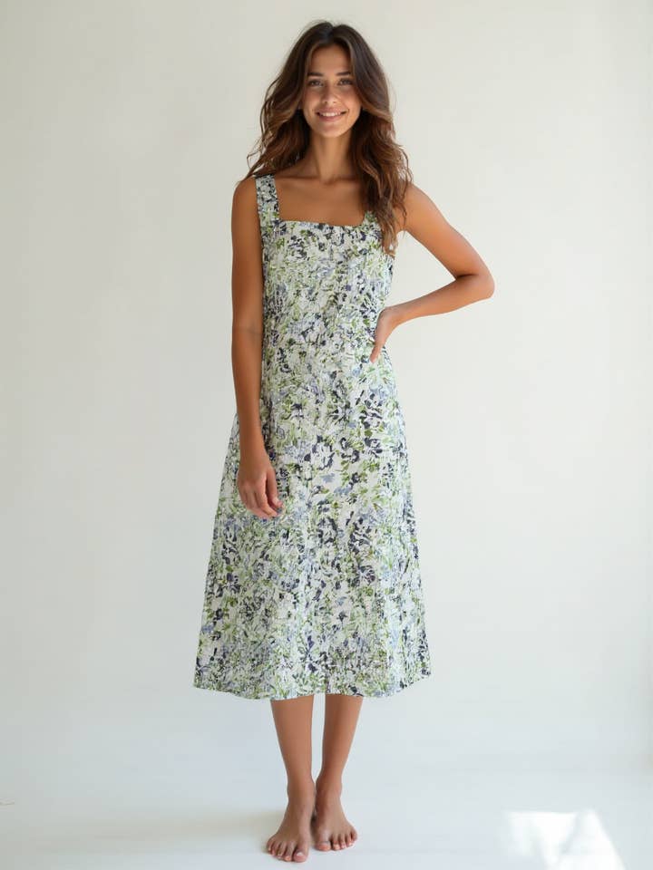 Bomullsmidiklänning med blommönster för kvinnor för wholesale av Ariastop.com corporation