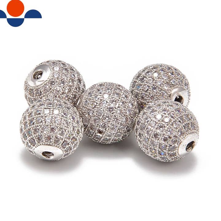 Silverpläterad mikro-pavé klar zirkonboll storlek 6mm 8mm 10mm 12mm säljs per styck för wholesale av CRCBEADS
