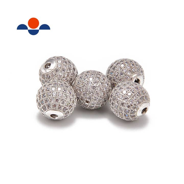 Silver Plated Micro Pave Clear Zircon Ball Size 6mm 8mm 10mm 12mm Sold per Piece for wholesale by CRCBEADS