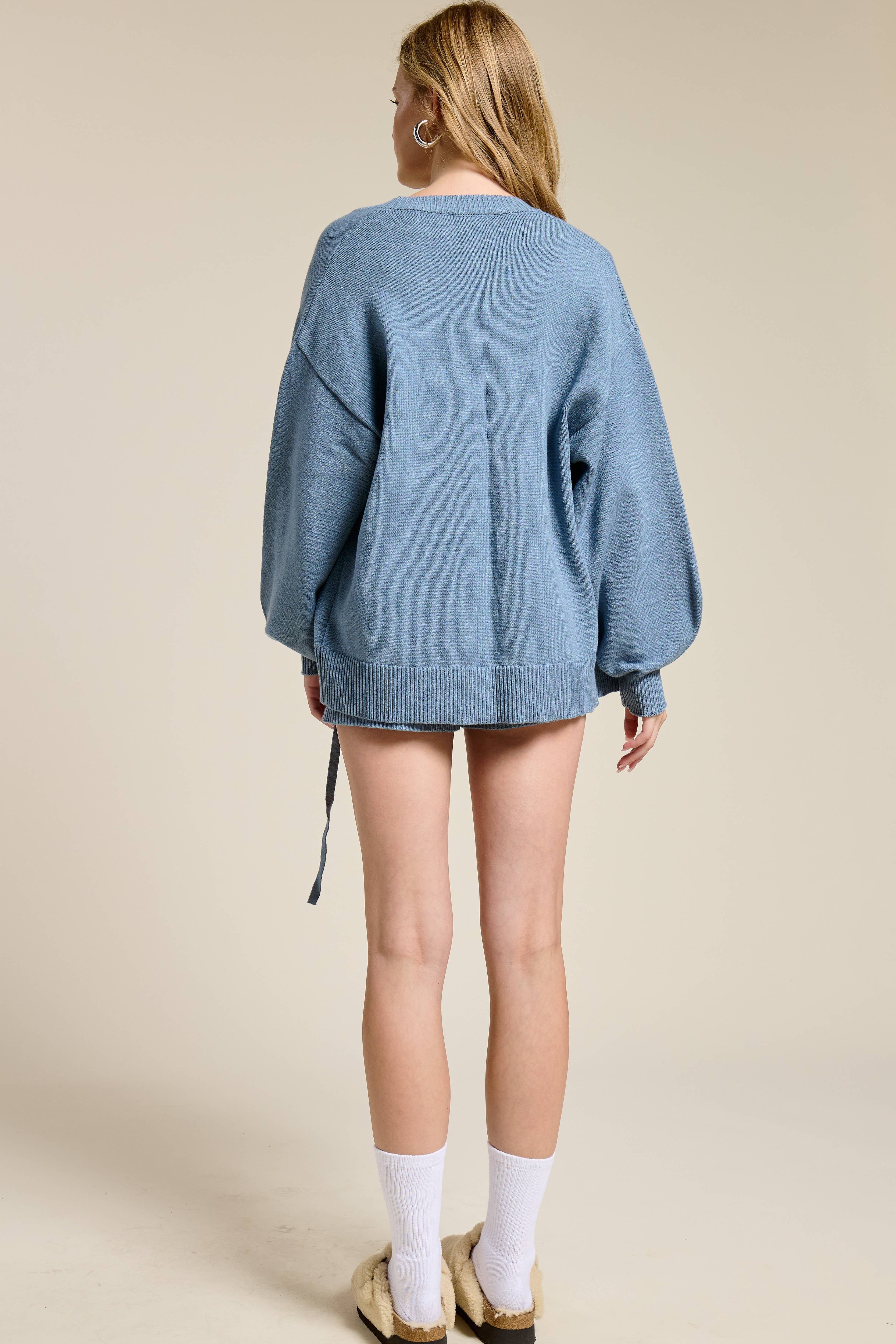 Mimosa - Wholesale Lounge Set - Women's - Self Tie Knit Cardigan and Shorts Lounge Set8