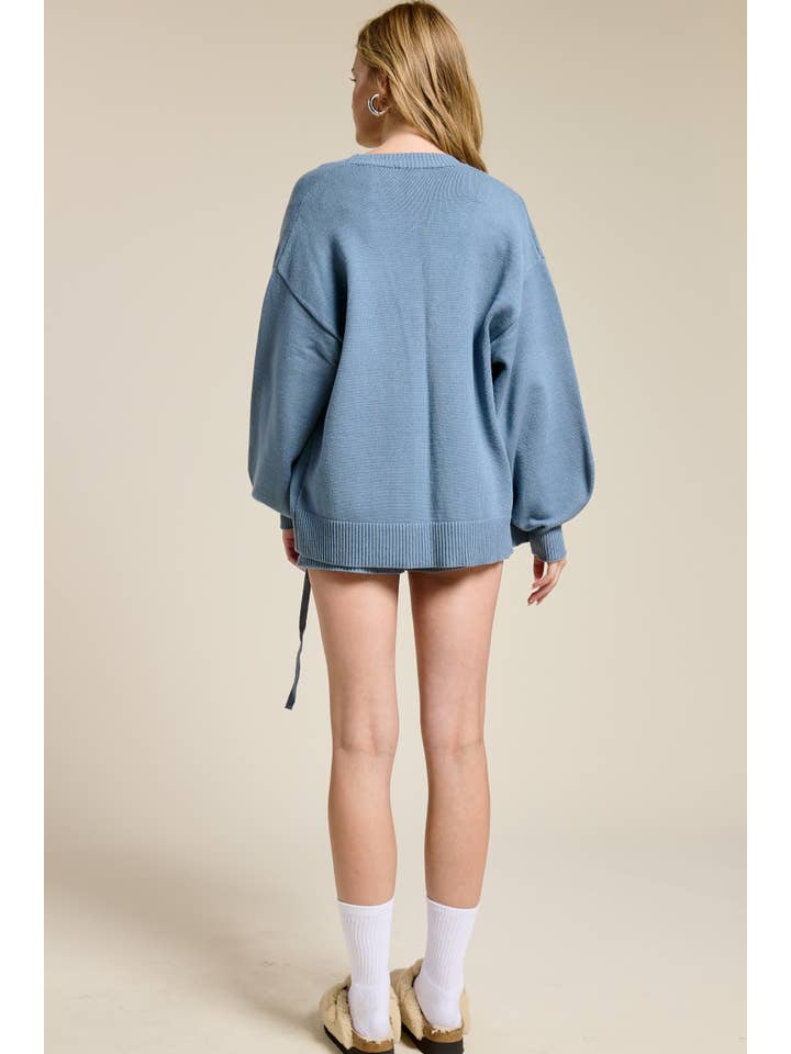 Mimosa - Wholesale Lounge Set - Women's - Self Tie Knit Cardigan and Shorts Lounge Set8