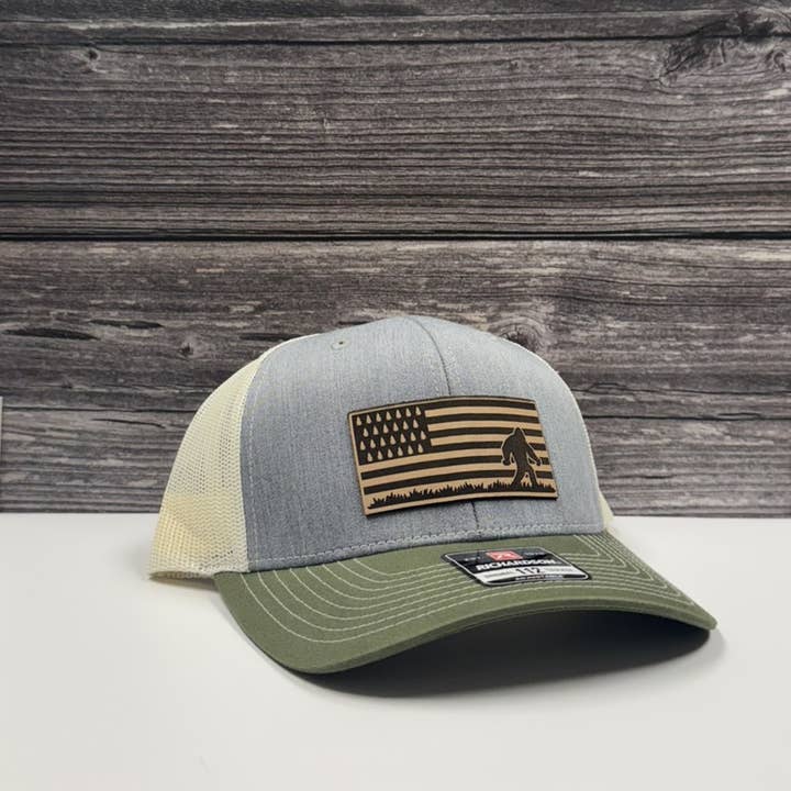 Bigfoot Forest Flag Leather Patch - Outdoor Design for wholesale by 208 Tees