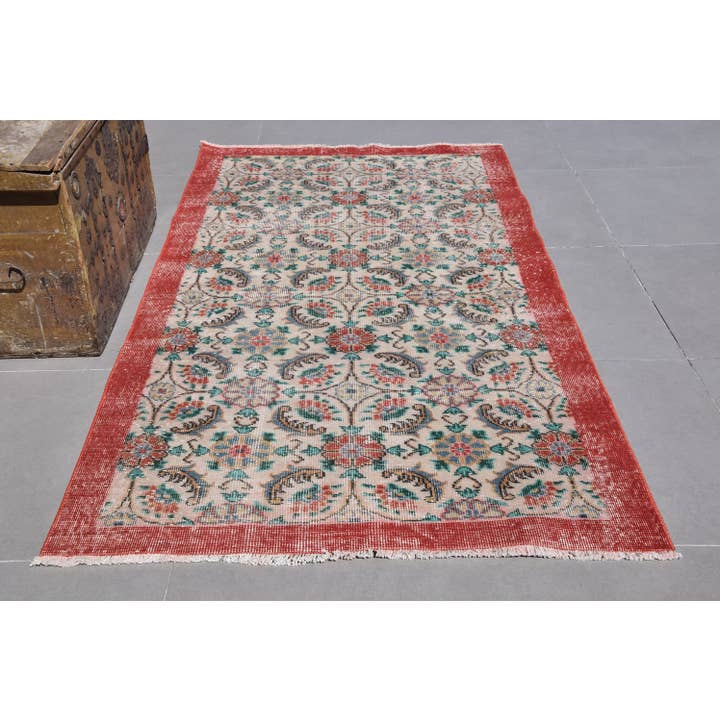 3,9x6,8 ft Vintage Rug, Turkish Area Rug, Pink Red Oriental Rug for wholesale by The Loom Wholesale