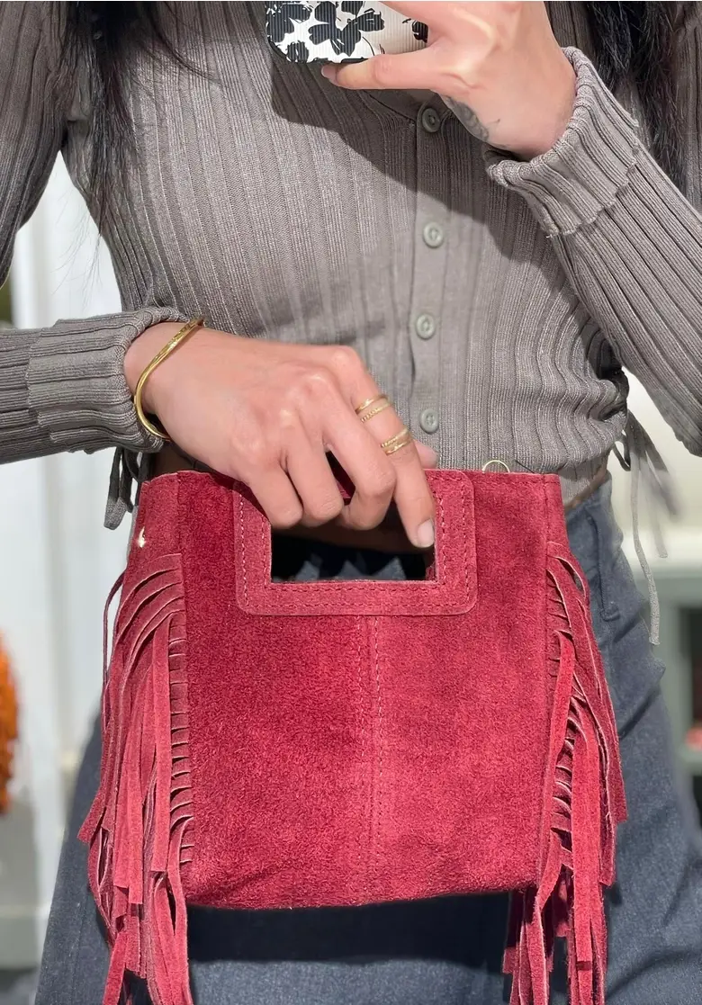 Cassette Barcelona - Wholesale Crossbody Bag - Women's - Mina Suede Leather Tassel Crossbody Bag Khaki Green1