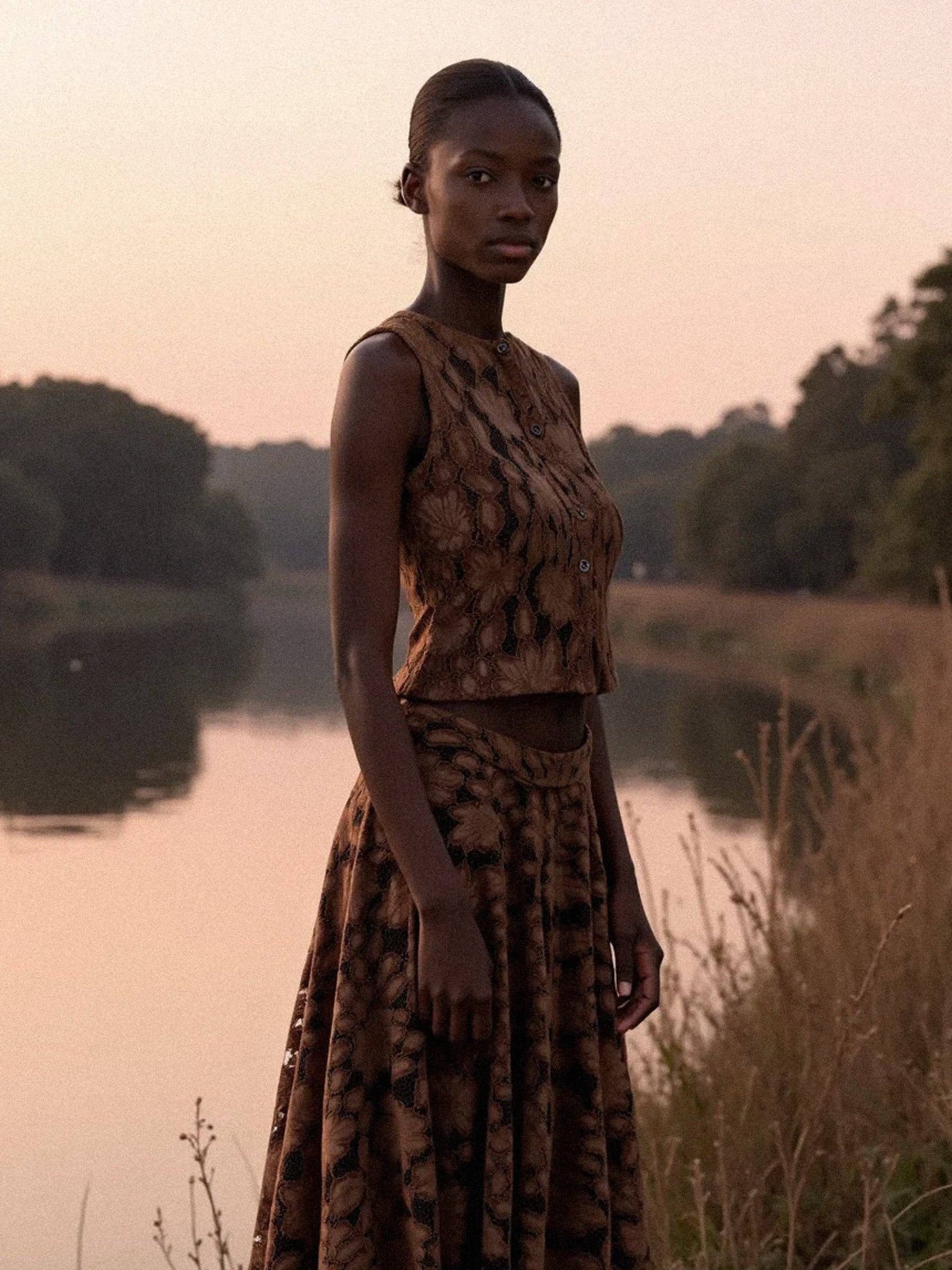 CARMEN SAYS – wholesale Kjol - Dam – Älskare Brun Sammet Spets Festkjol7