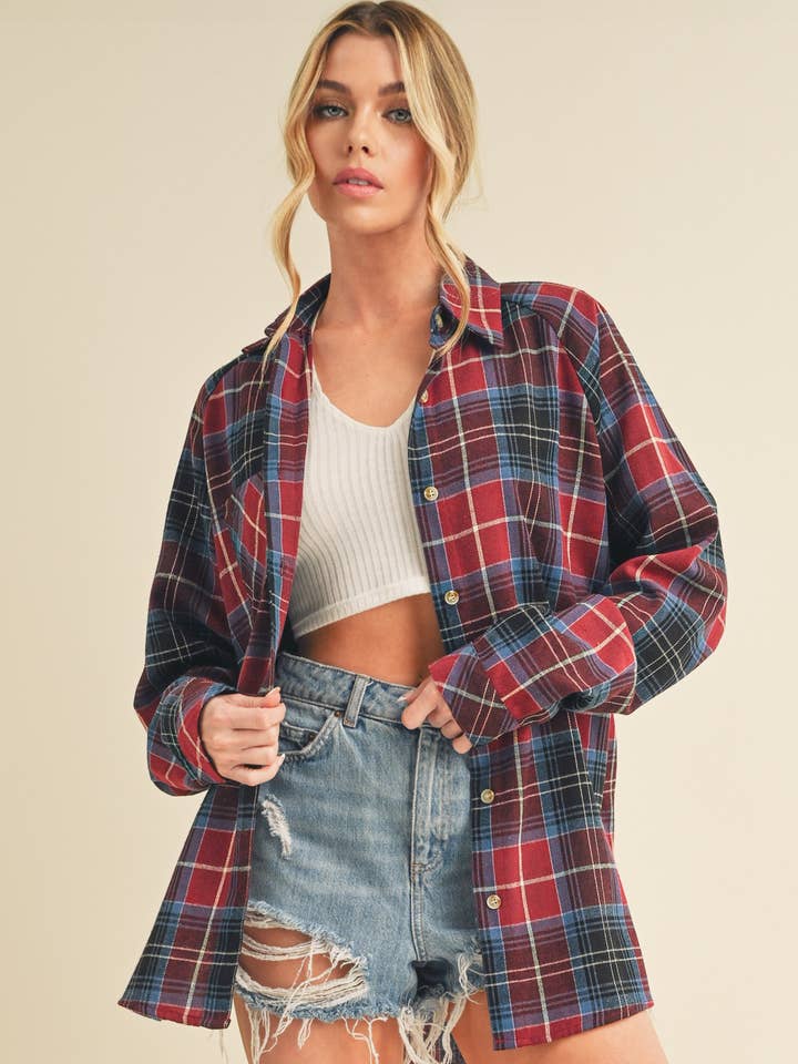 AEMI + CO - Wholesale Button Down Shirt - Women's - 8324DN Katie Flannel Shirt 52