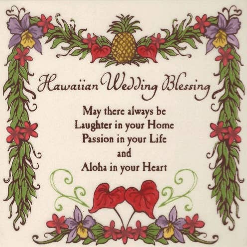 Hawaiian Wedding Blessing Tile 6" for wholesale by Banana Patch Studio