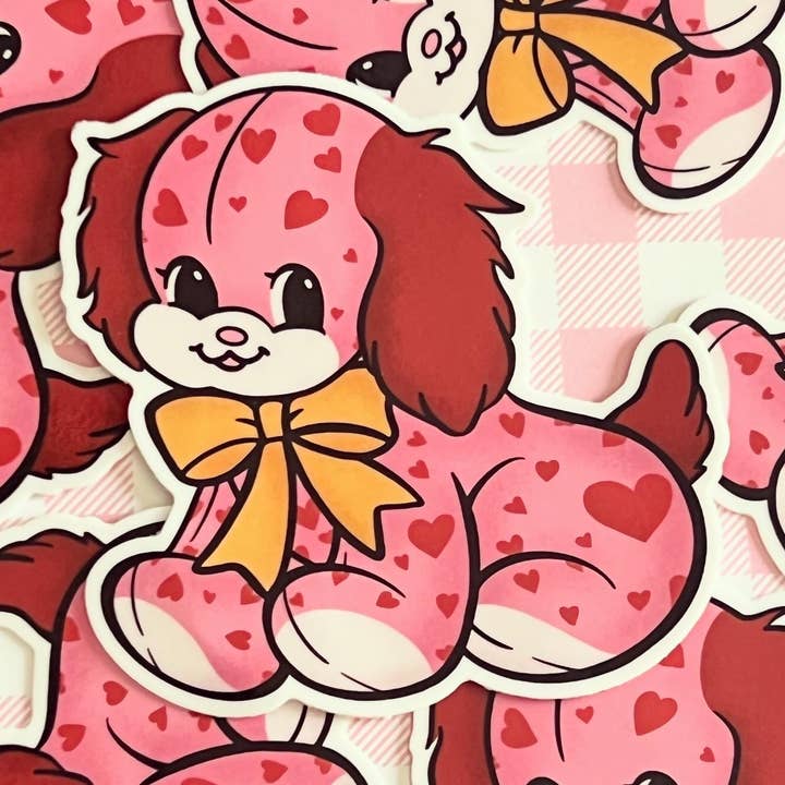 Vintage Valentine Puppy Sticker for wholesale by Fox and Brambles