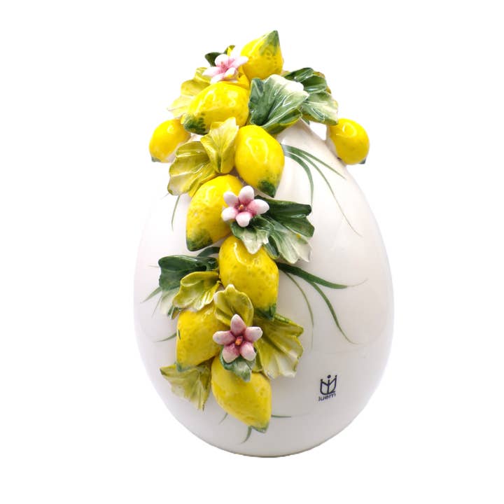 Huevo de Cerámica con Limones U200/U200/1 - H20cm M. en Italia para venta al por mayor de LUEM ART ceramiche e porcellane di Capodimonte Made In Italy