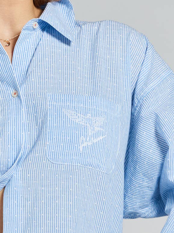 Yew striped ethical-cotton pyjama shirt - Mountain Blue for wholesale by Peachaus