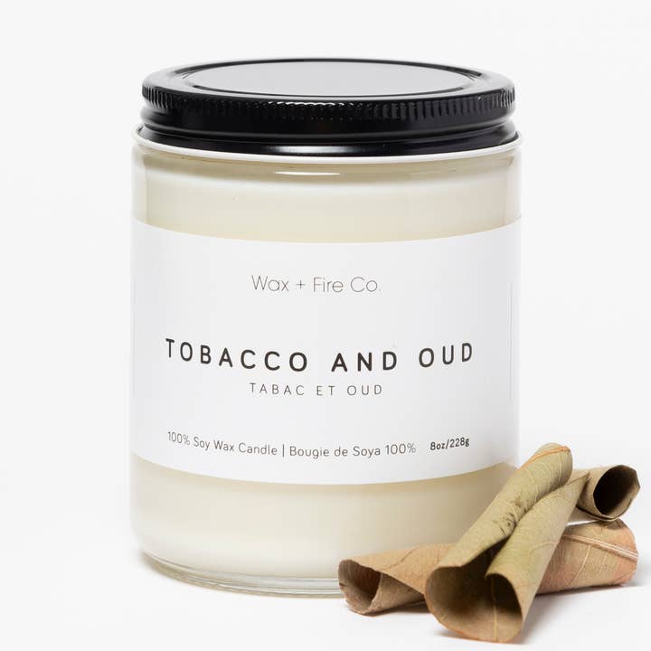 Tobacco and Oud Soy Candle - 8oz for wholesale by Wax and Fire Co.