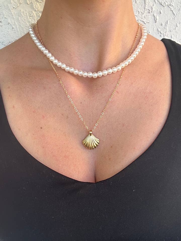 Collar de doble capa con concha de perlas para venta al por mayor de Offshore Surf Co
