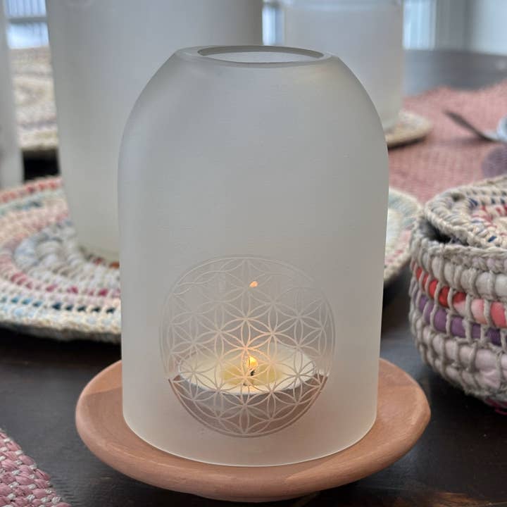 Upcycled Glass Lantern - Flower of Life for wholesale by Dandarah (Ships from Canada)