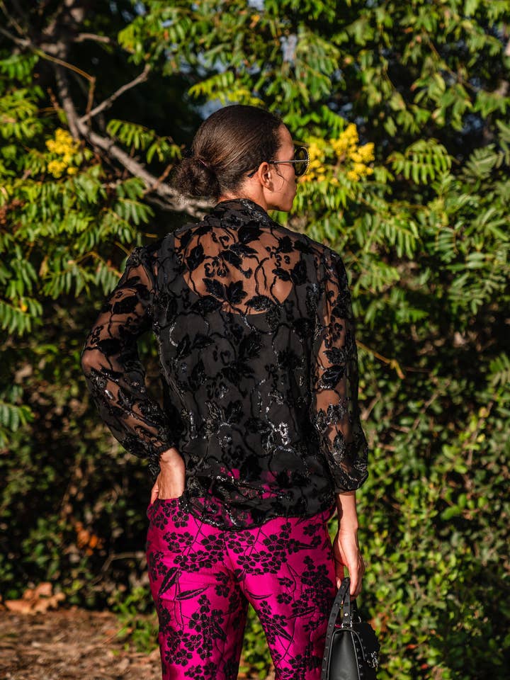 Jennafer Grace - Wholesale Blouse - Women's - Shimmer Lace Tie Front Blouse3