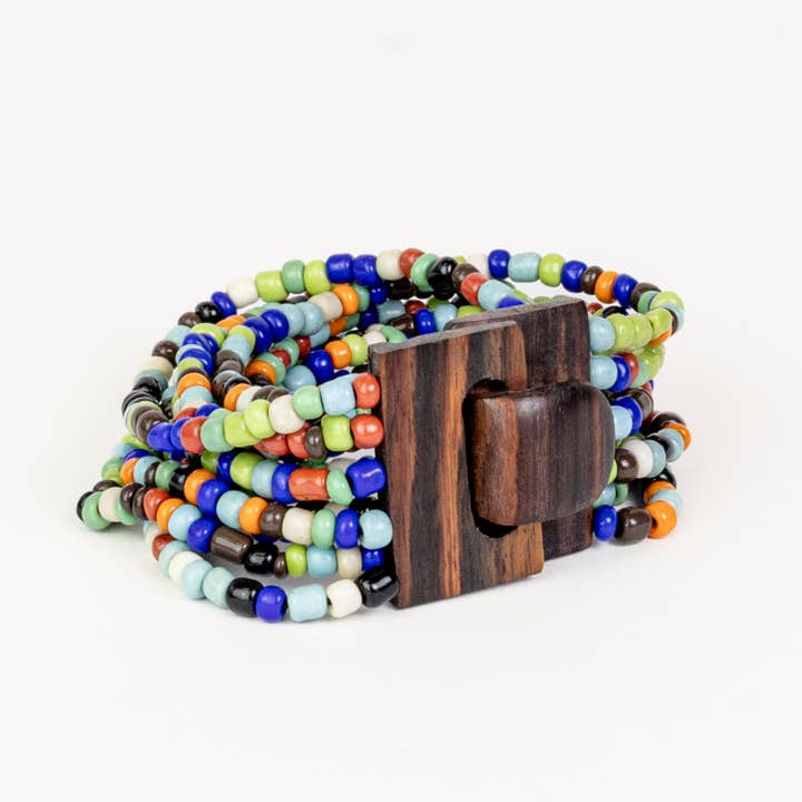 Pink House Imports - Wholesale Beaded Bracelet - Bali Glass Beads Bracelet with Mini Wood Buckle4