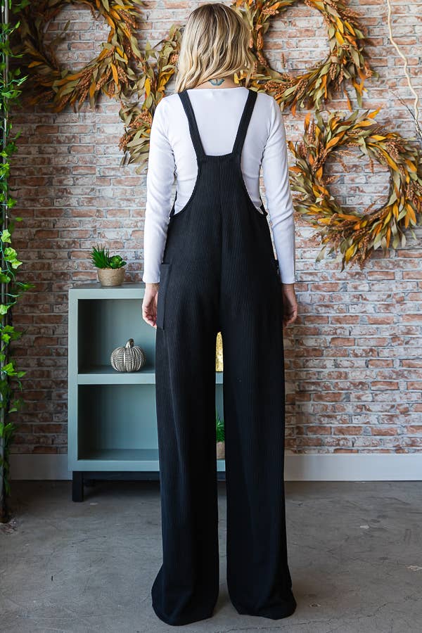 7th Ray - Vente Salopette – femme - Combinaison pantalon en maille côtelée avec bretelles ajustables et jambes larges J529327