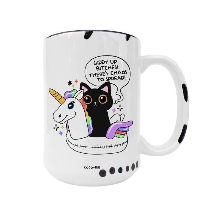 coco+bie designs - Vendita all'ingrosso Tazza - Giddy Up Bitches - Divertente tazza, gatto nero, unicorno, sarcastico