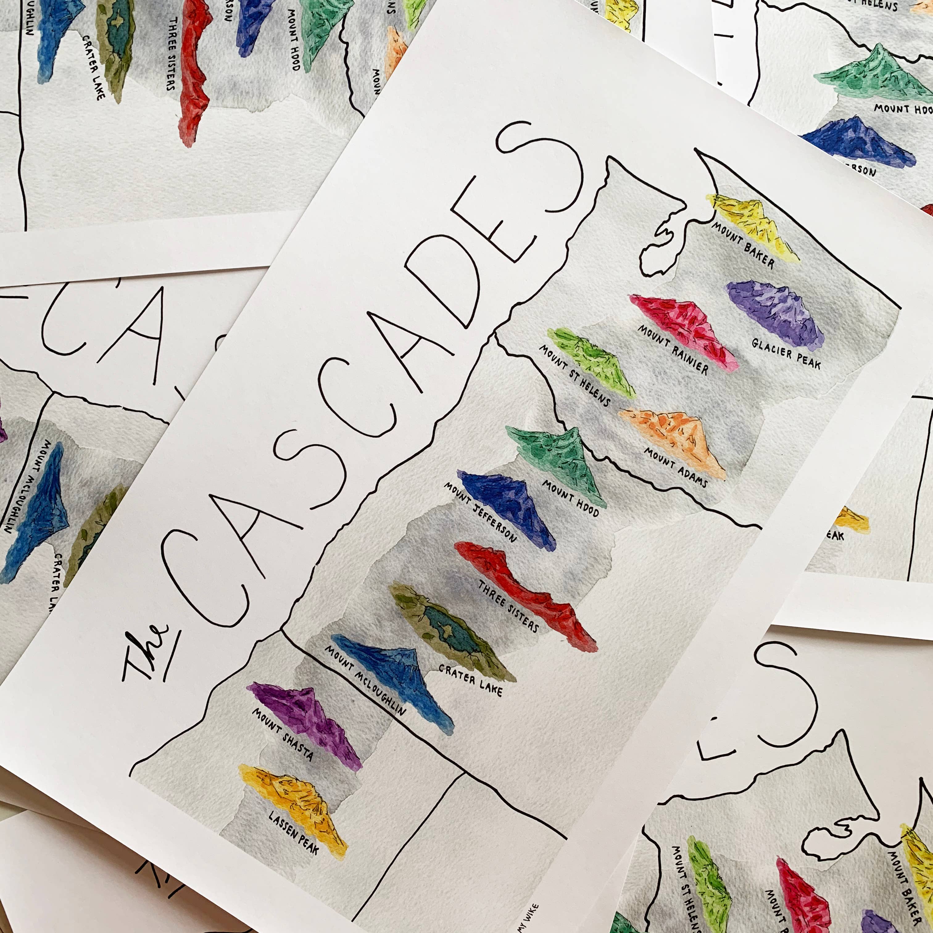 Amy Wike Illustration - Wholesale Art Print - Cascades Mountain Range Poster1