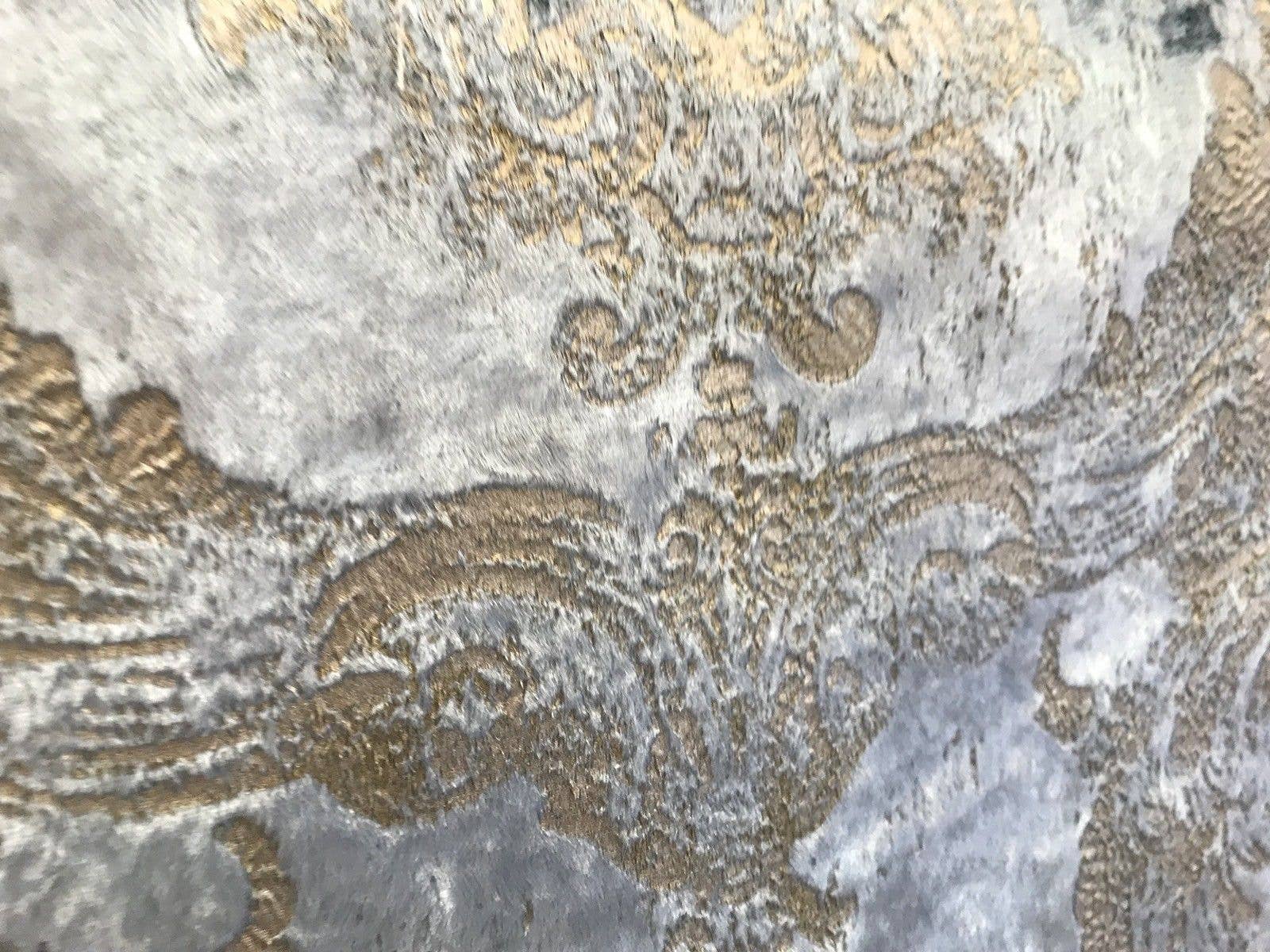 Fancy Styles Fabric – Engroshandel Stofbolt – FARVEPRØVE- Designer udbrændthed Antik inspireret fløjl stof æggeskal blå og guld4