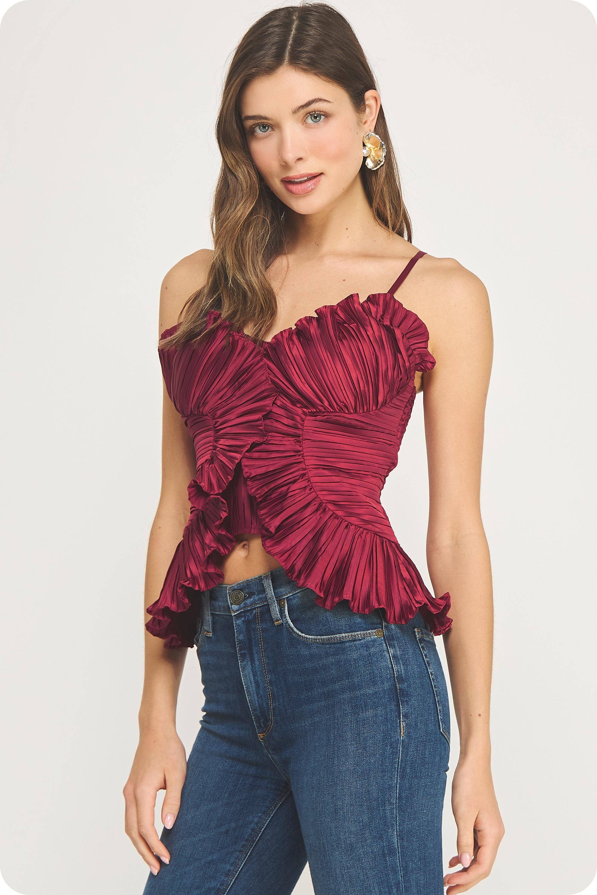Strut & Bolt - Wholesale Shirt - Women's - Pleated Satin Ruffled Top5