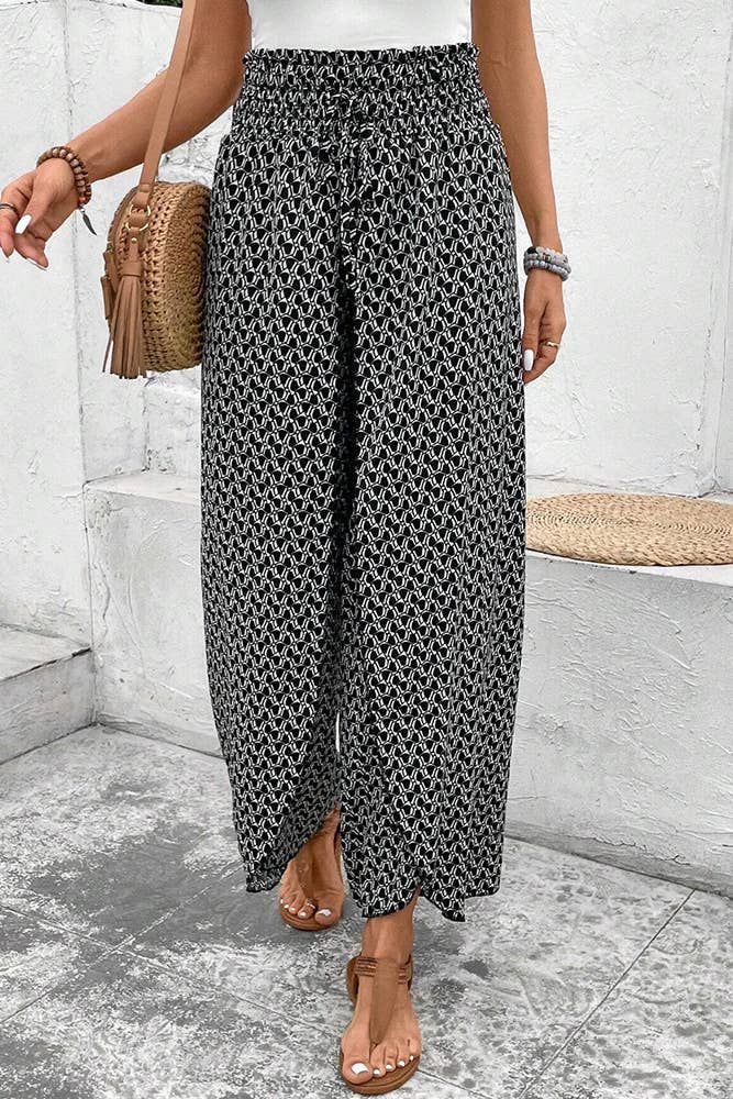 UNISHE - Wholesale Pants - Women's - Printed Split High Waist Wide Leg Pants AXR0998