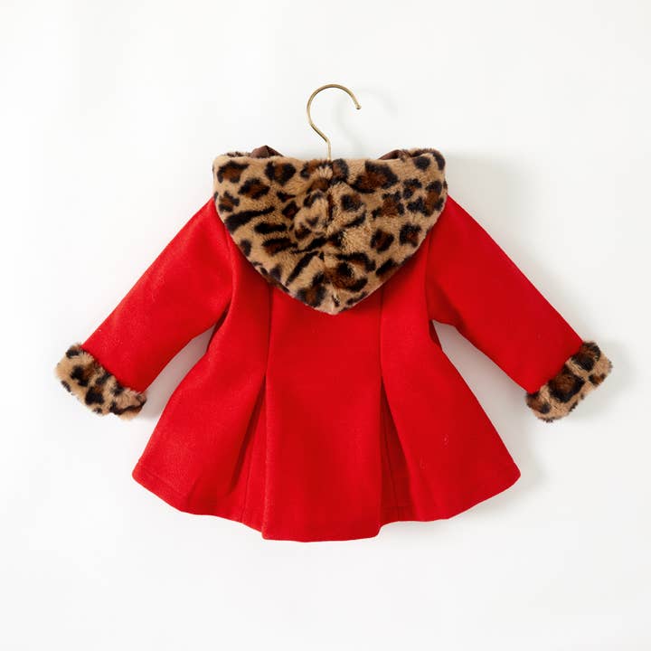 PatPat - Wholesale Coat - Baby - Baby Red Long-sleeve Button Leopard Hooded Wool Blend Coat3