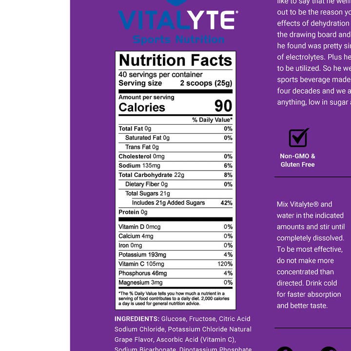 Vitalyte Sports Nutrition - Vendita all'ingrosso Bevanda salutare in polvere - Grape Stand Up Pouch - Miscela di bevande sostitutive per elett2