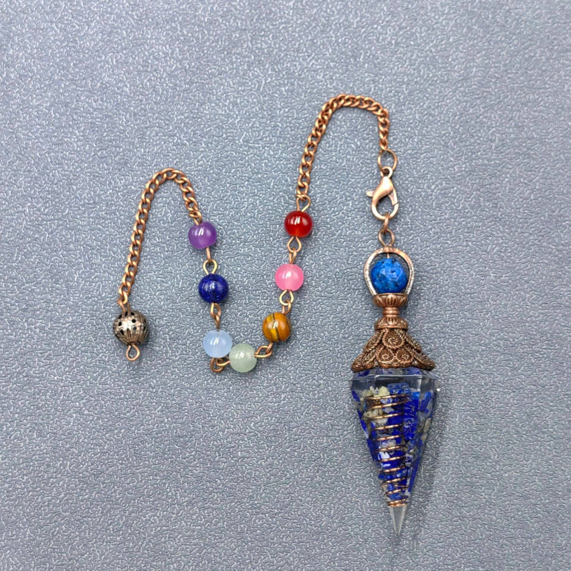 Mio Queena - Wholesale Spiritual Stone/Crystal - Hexagonal Cone Stone Pendulum with Chakra Chain - CS21