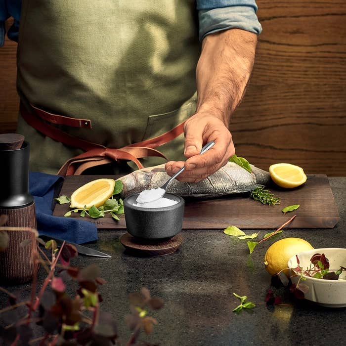 Danish Design Collective - Wholesale Salt Mill - Rosendahl - RÅ - 2.8" Round Ceramic Salt Cellar w/ Wood Lid4