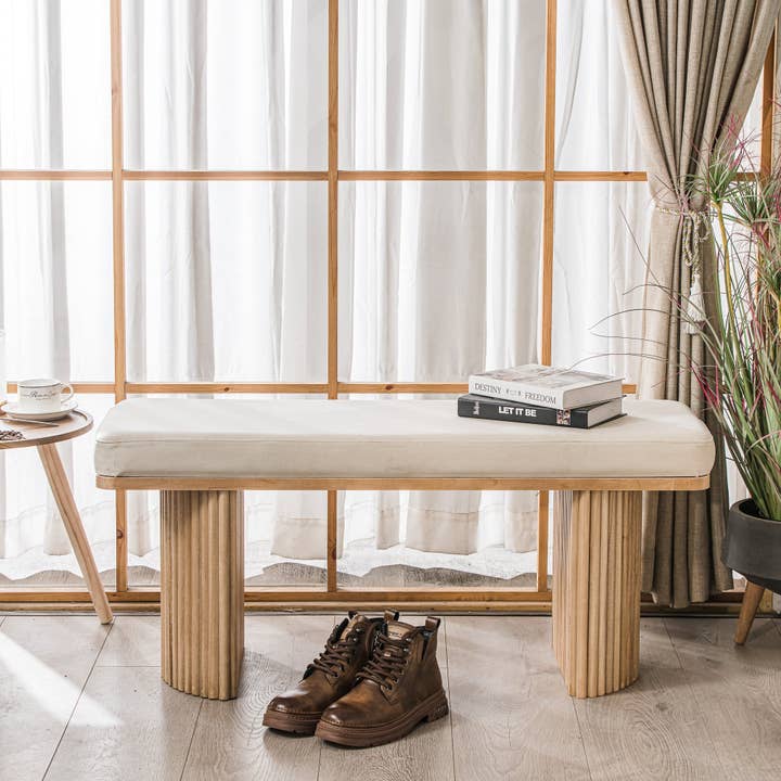 Nordlys - Wholesale Bench - PIREUS Solid Wood and Beige Velvet Bench3