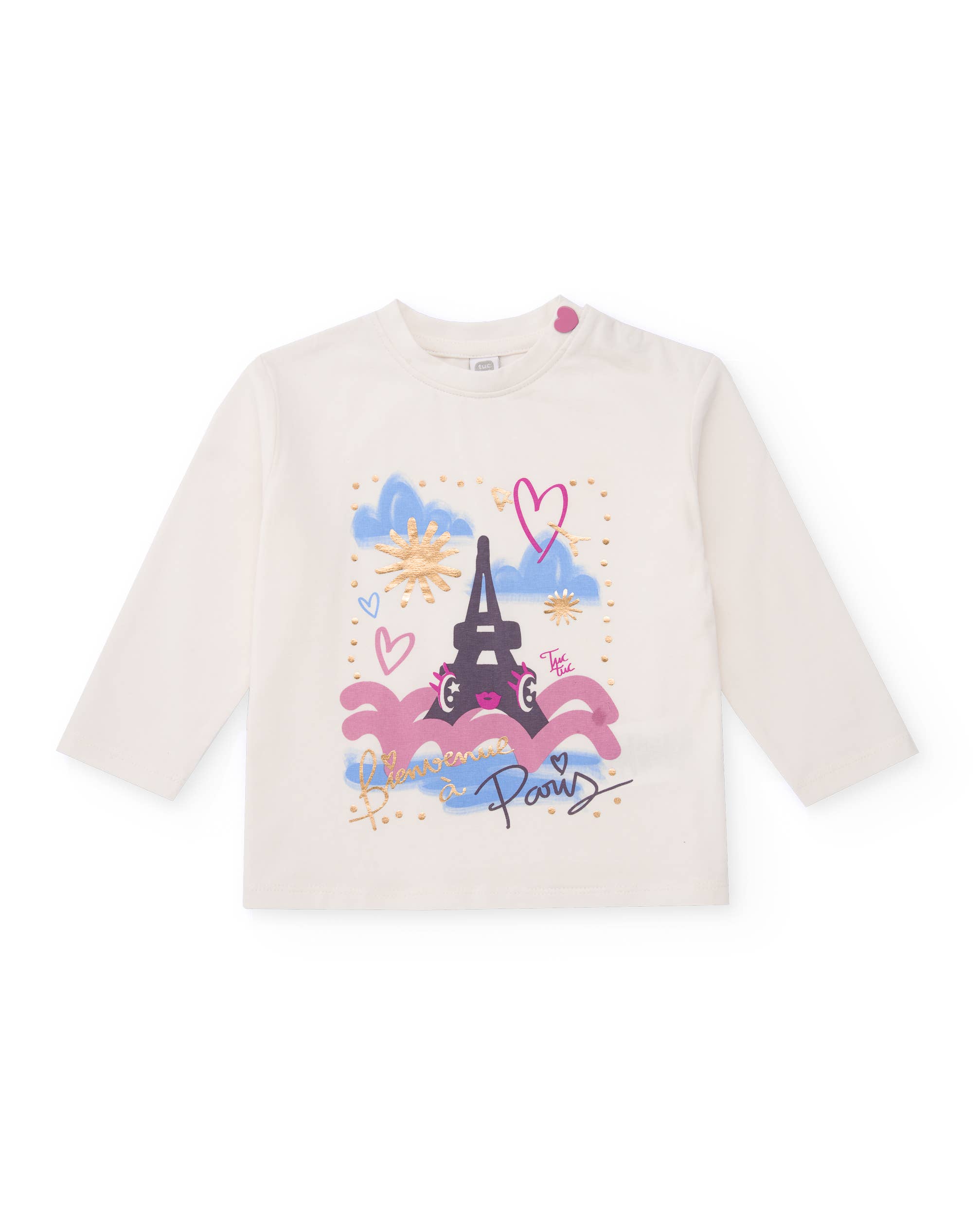 tuc tuc - Wholesale T-Shirt - Kids - Ivory girl's T-shirt with the Eiffel Tower of Paris