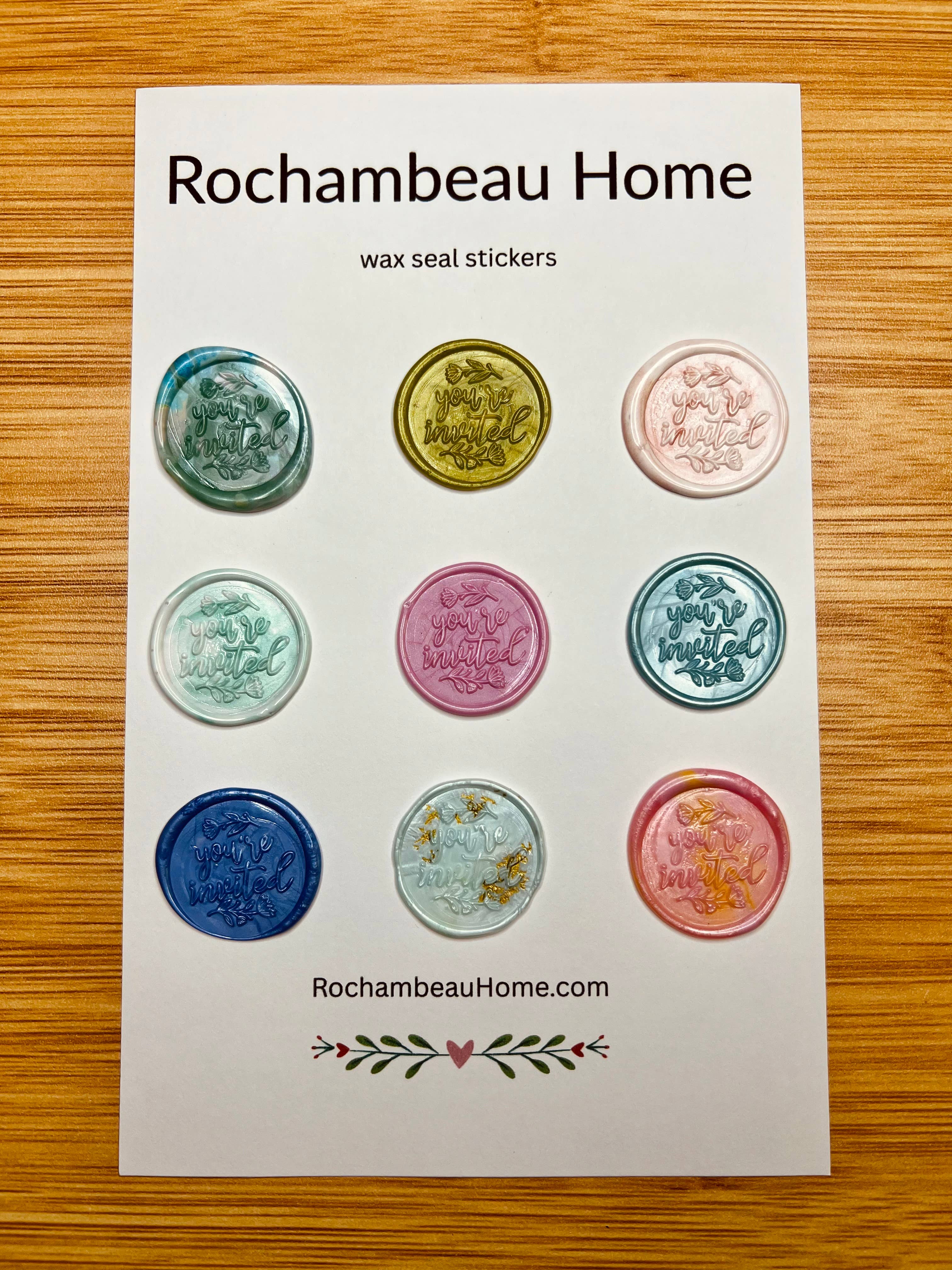 Rochambeau Home - Wholesale Sealing Wax - You're Invited Wax Seal Stickers – Elegant Script Design1