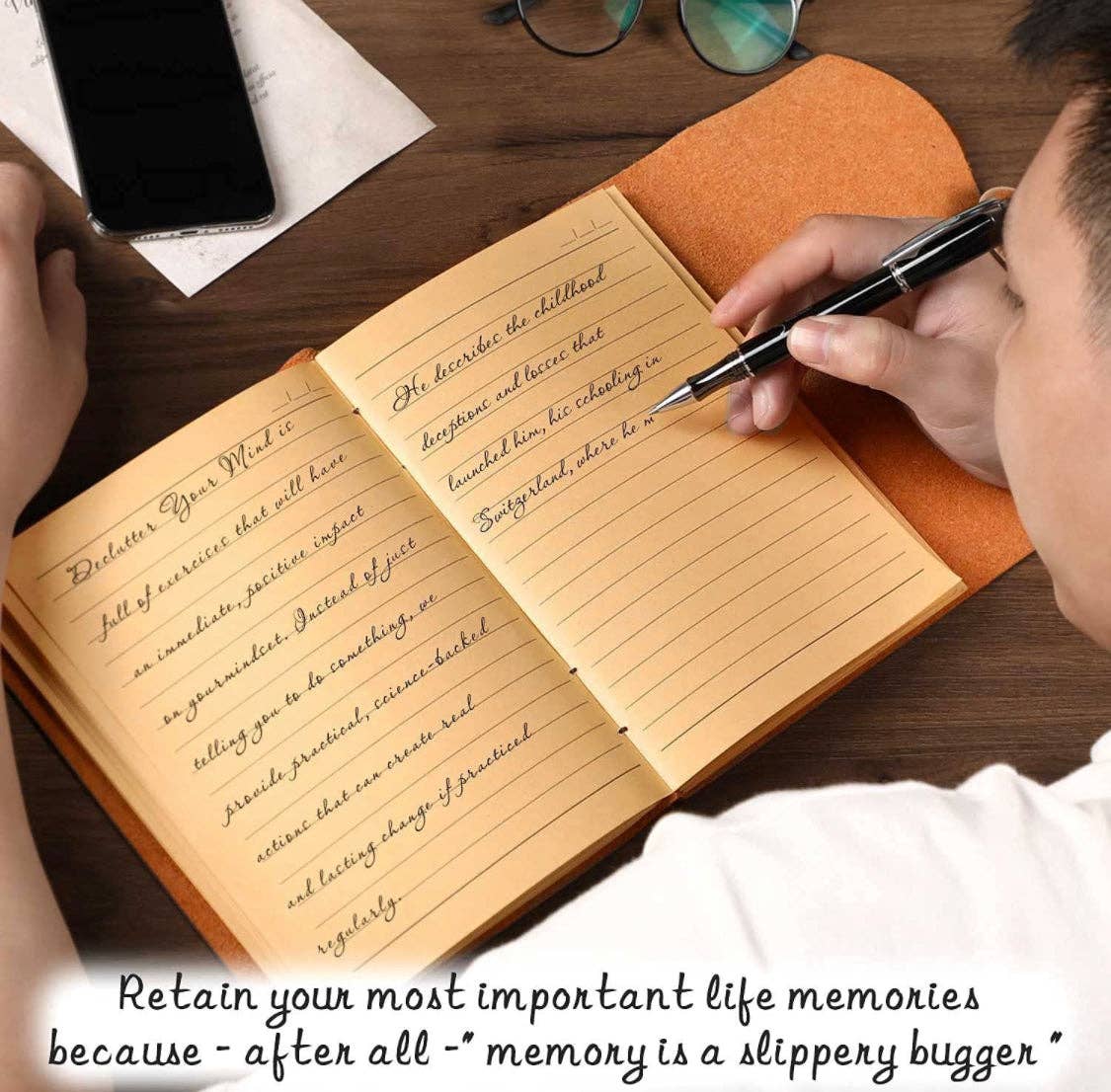 R K Handicrafts and Exporters – Engroshandel Dagbog – Læderjournal med linjerede sider på kraftpapir1