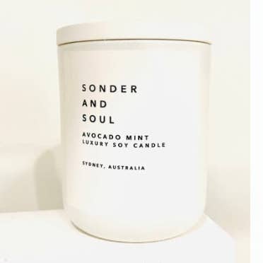 Candela di soia alla menta e avocado per la vendita all'ingrosso da parte di Sonder and Soul