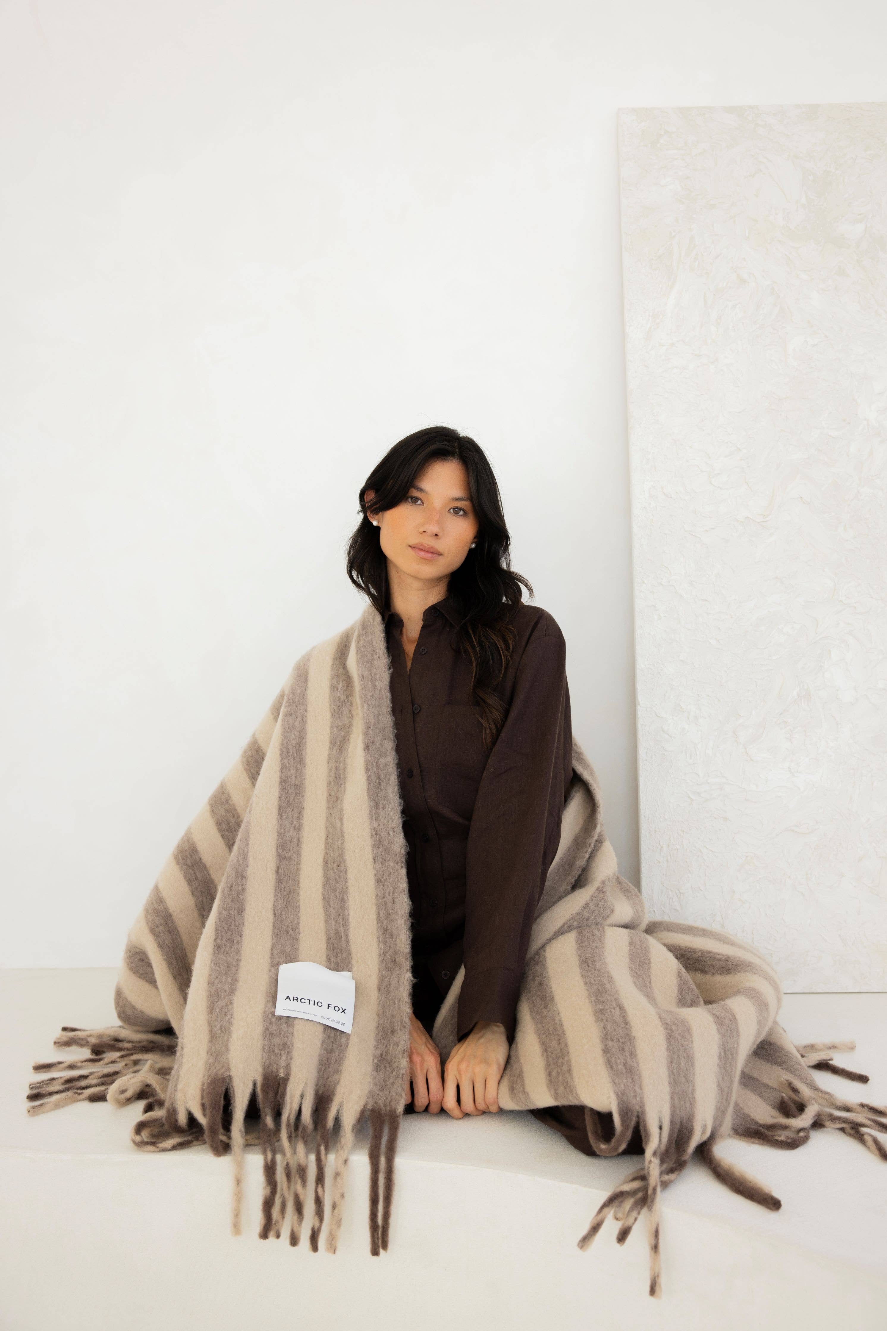 ARCTIC FOX & CO. – wholesale Throw blanket – The Wool Stripe Throw - Burnt Umber Stripe - AW253