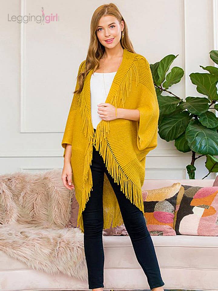 Poncho de franja de três tons - dourado por atacado de LeggingGirl.com