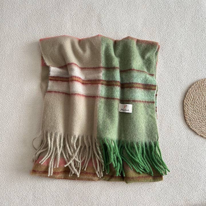 ACCITY - Wholesale Scarf - Women's - Blue Plaid Faux Cashmere Scarf – Winter Warm_CWASC23371