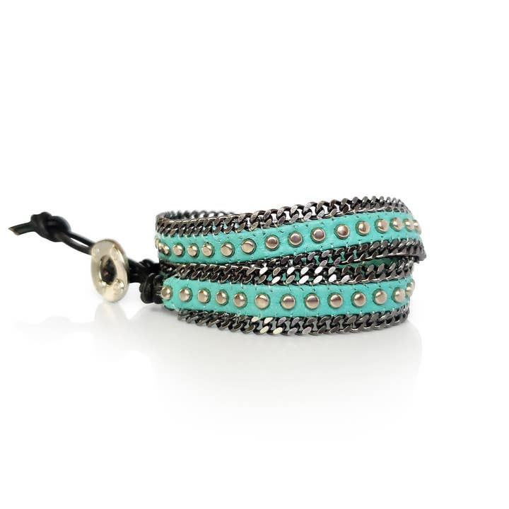 Turquoise Leather Double Wrap Bracelet for wholesale by Ilze Jewelry