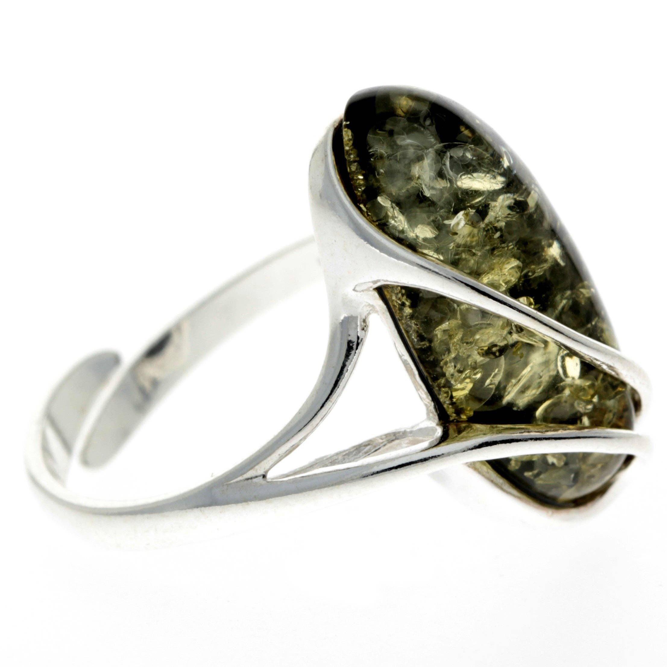 SilverAmber Jewellery - Wholesale Cocktail/Statement Ring - 925 Sterling Silver & Genuine Baltic Amber Adjustable Ring GL423A3