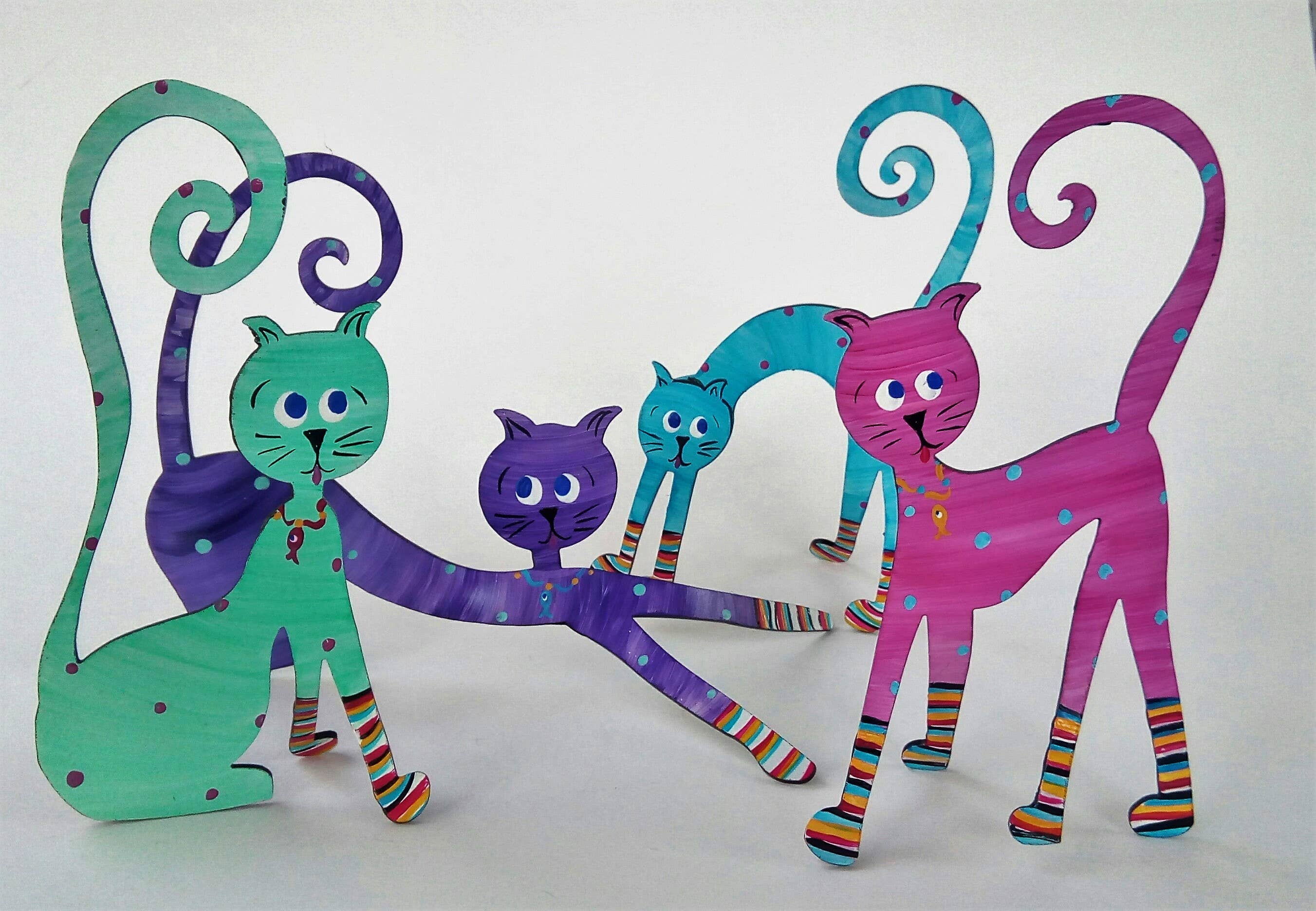 Octopus Adventure by Rebecca Duffy Bush - Wholesale Sculpture - Cat In Socks Hand Painted Steel Sculpture Standing Cat1