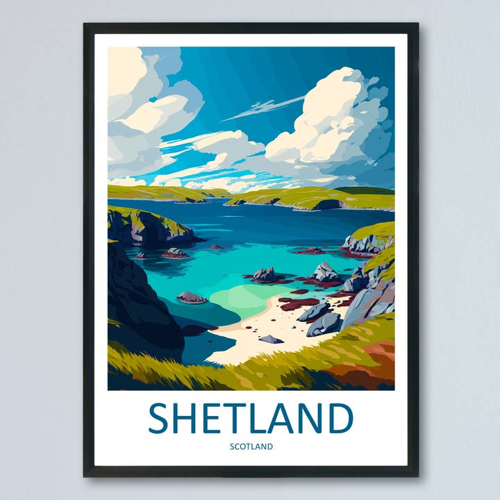 Manifesto di viaggio delle Shetland, Scozia per la vendita all'ingrosso da parte di TravelzonaArt