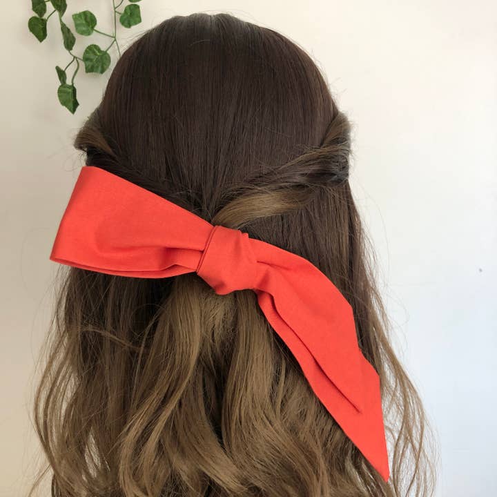 Orange Bow Barrette, Cotton Large Bow Hair Clip for wholesale by Mustard Monday