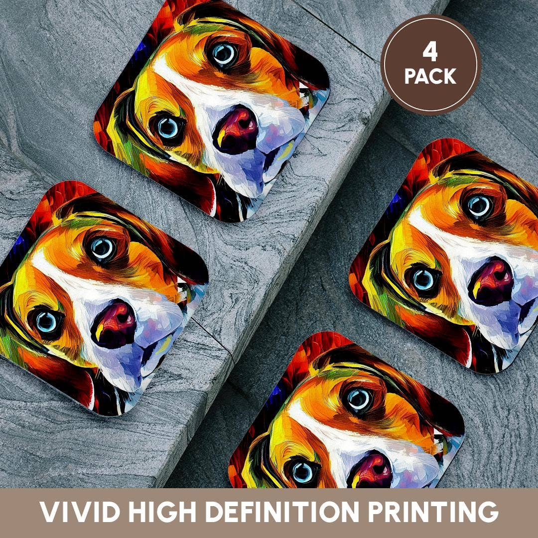 3dRose – Großhandel Untersetzer – 3dRose, Gesichtsporträt eines liebenswerten Beagle-Hundes. Familienfreundliches Geschenk oder Glücksbringer, Untersetzer.12