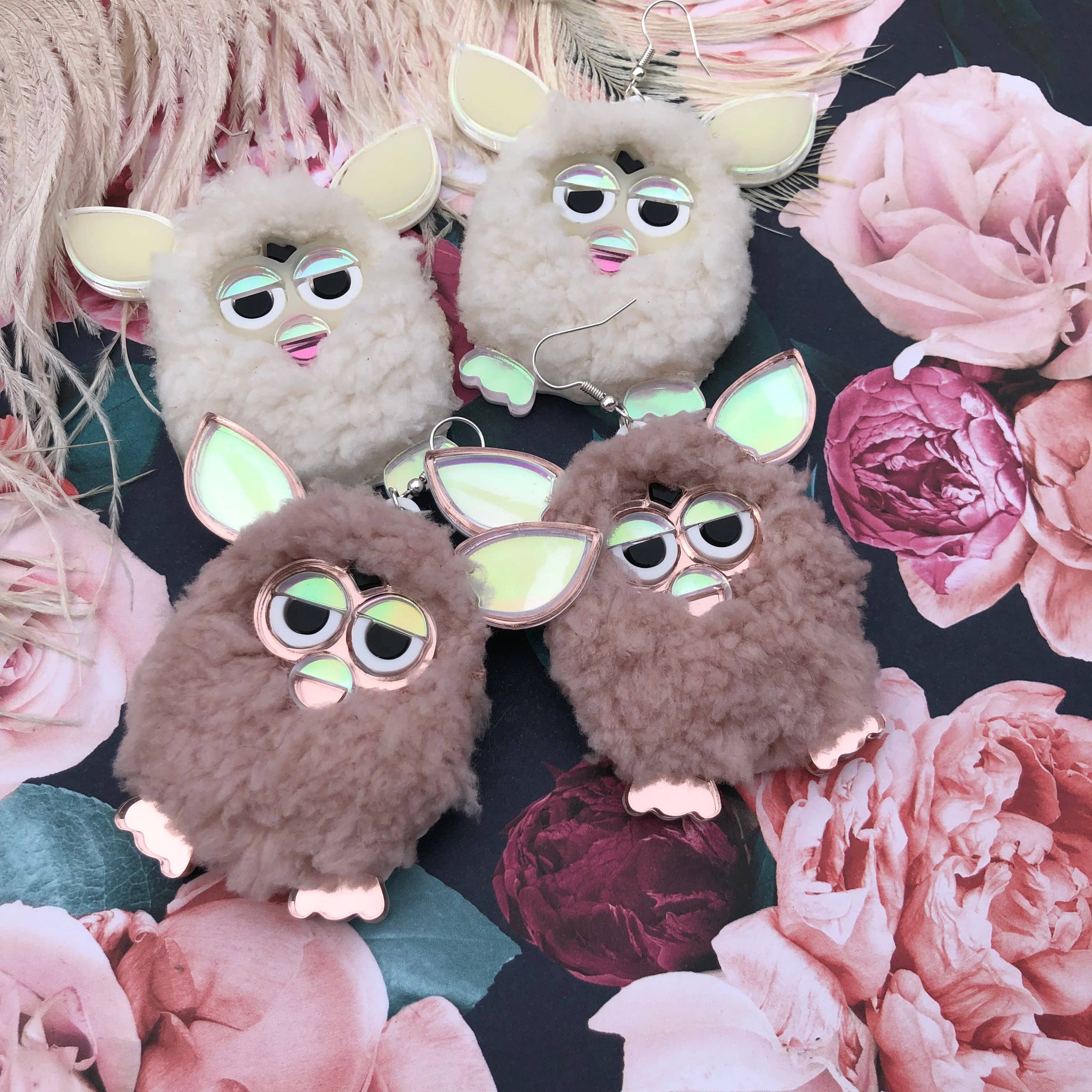 I'm Your Present - Wholesale Dangle Earrings - Rose Pink Furry Furby Earrings, Laser Cut Acrylic, Plastic Jewelry6