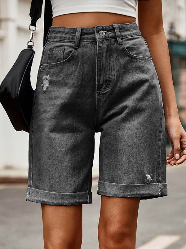 VividLux - Wholesale Shorts - Women's - High Waisted Loose Buttoned Pockets Jean Pants Bottoms Shorts Bottoms